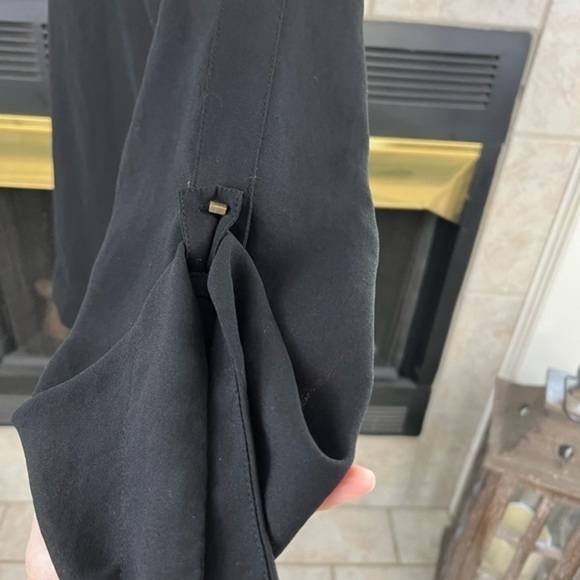 Zara Basic Black Semi Sheer Blouse with Mini Gold Peg Buttons - Picture 7 of 14